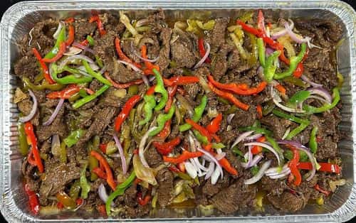 Pepper Steak recipe served on a plate, by El Sabor Tropical Restaurant
