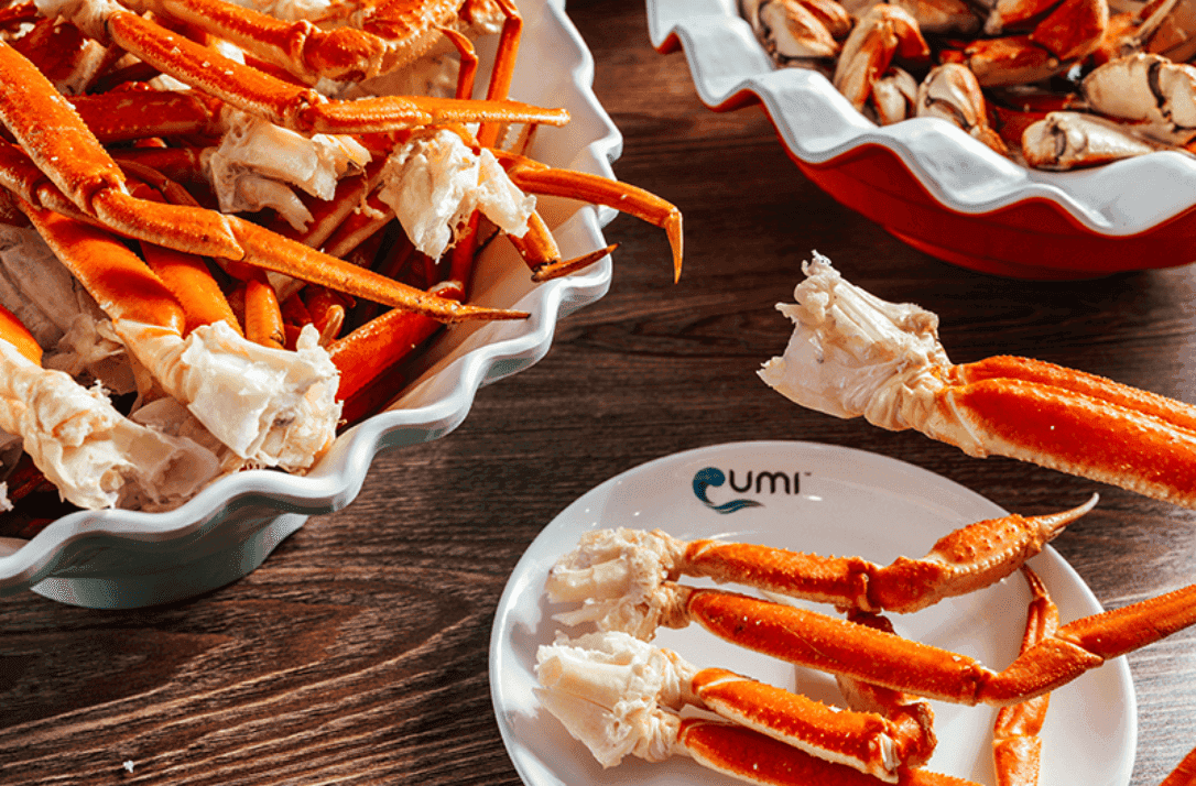 Snow Crab Legs recipe served on a plate, by Umi Sushi & Seafood Buffet