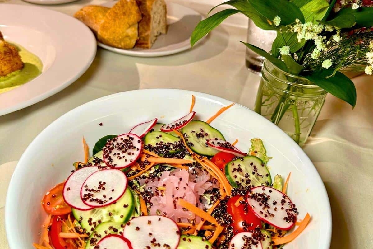 Spring Salad recipe served on a plate, by Gather55 Spring Salad recipe served on a plate, by Gather55