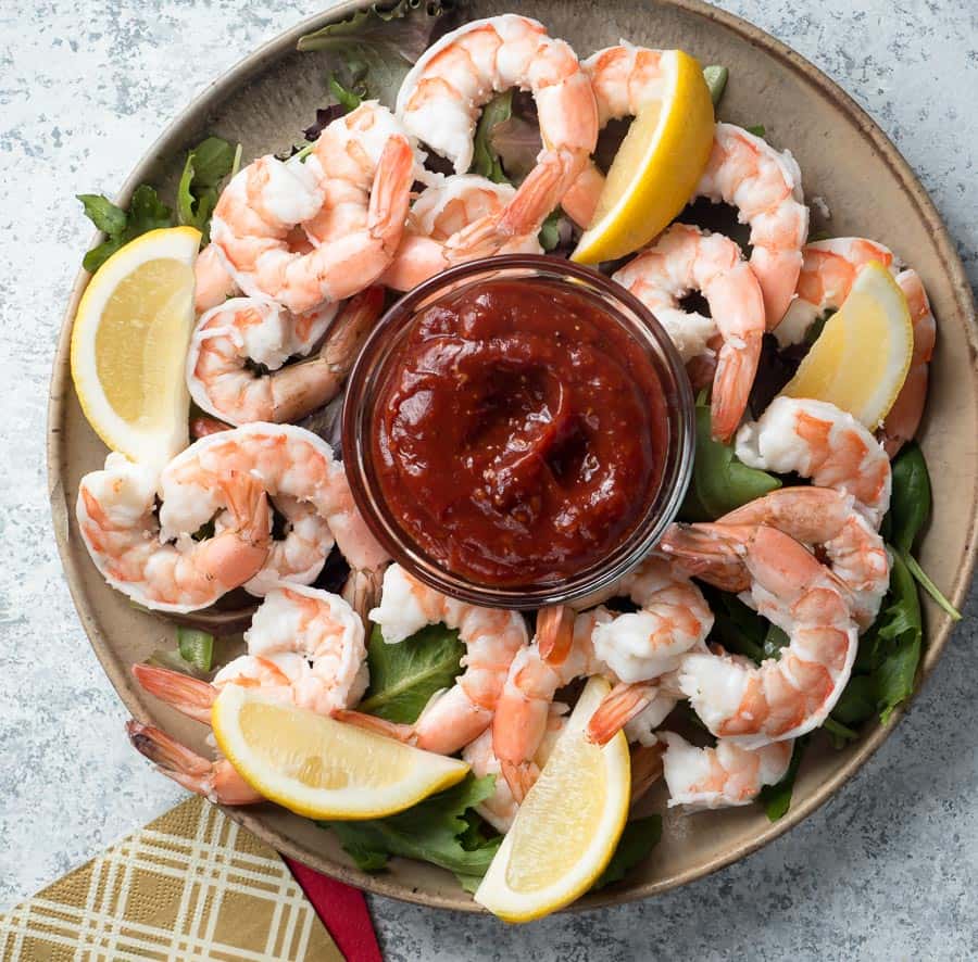 Jumbo Tiger Prawn Cocktail recipe served on a plate, by Joe Fortes