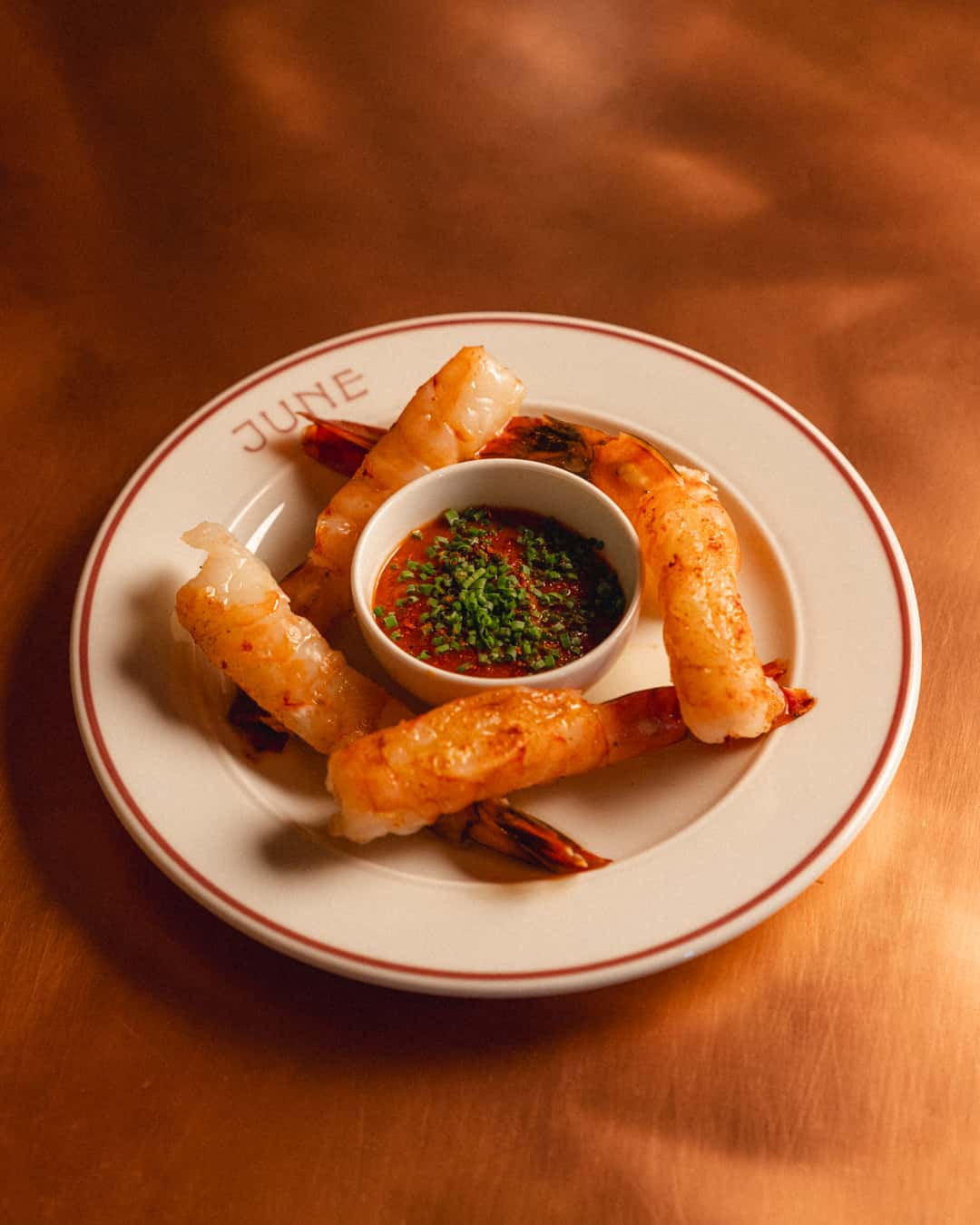 Prawns recipe served on a plate, by June