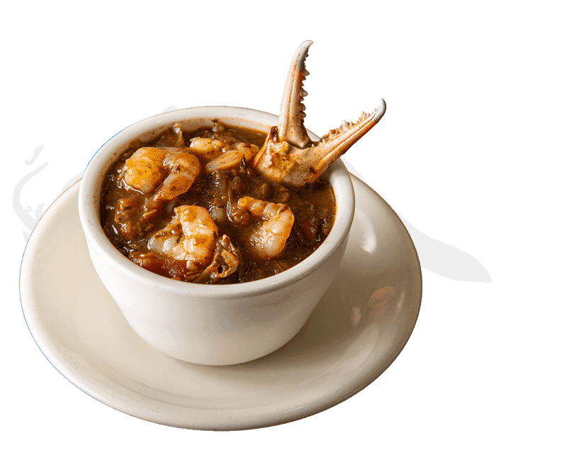 Seafood Gumbo recipe served on a plate, by Middendorf's Manchac