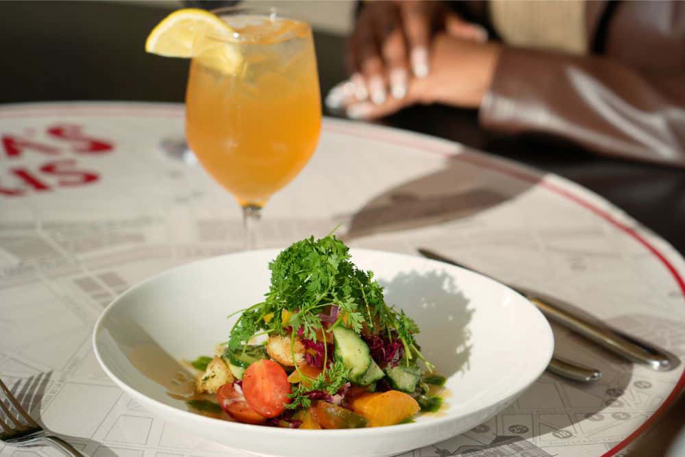 Panzanella Salad recipe served on a plate, by Park Grill | Arkansas Museum of Fine Arts