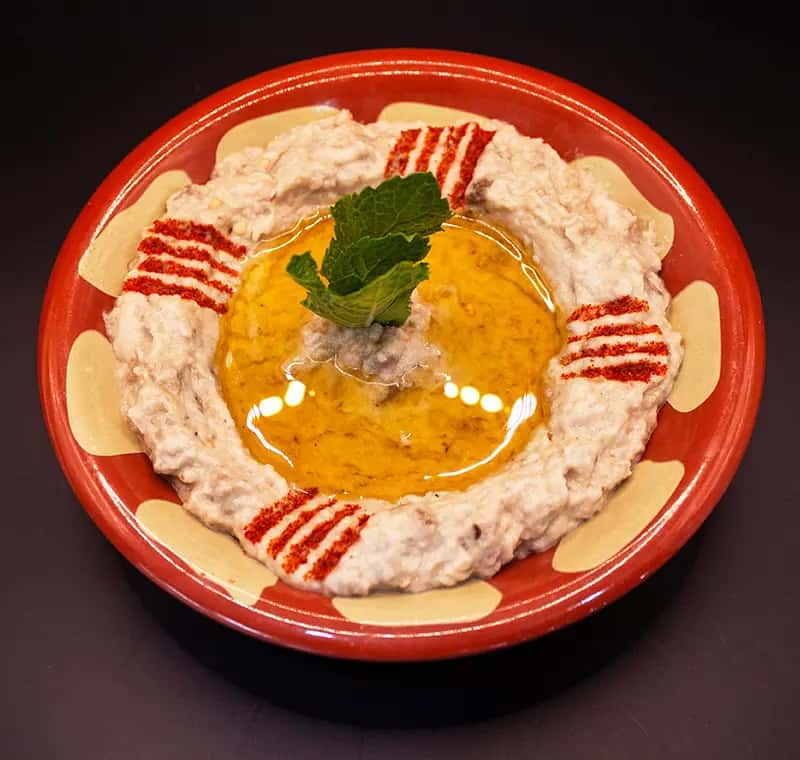 Baba Ghannouj recipe served on a plate, by Sammy's Lebanese Kitchen and Bakery
