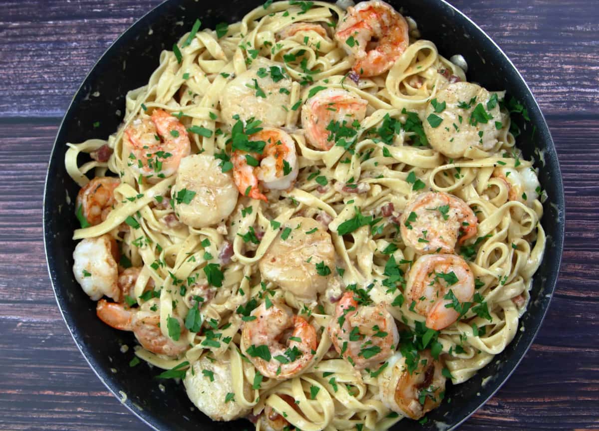 Seafood Linguine recipe served on a plate, by Joe Fortes Seafood Linguine recipe served on a plate, by Joe Fortes