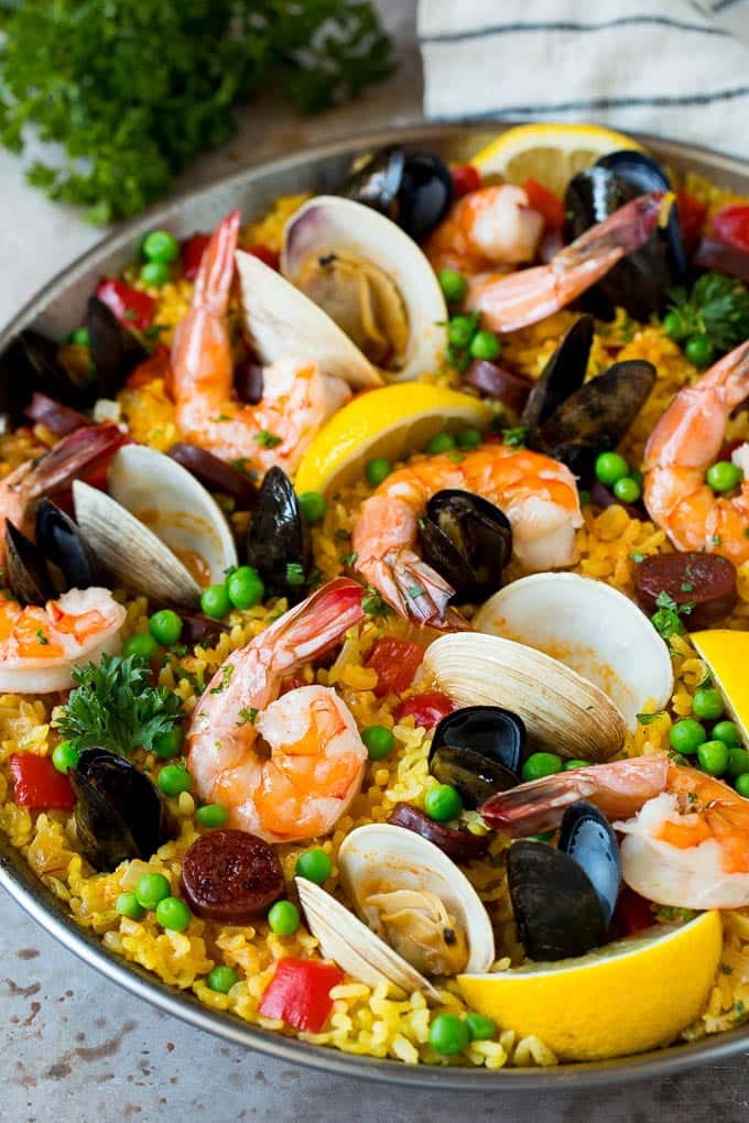 West Coast Seafood Paella recipe served on a plate, by Flying Pig Vancouver West Coast Seafood Paella recipe served on a plate, by Flying Pig Vancouver
