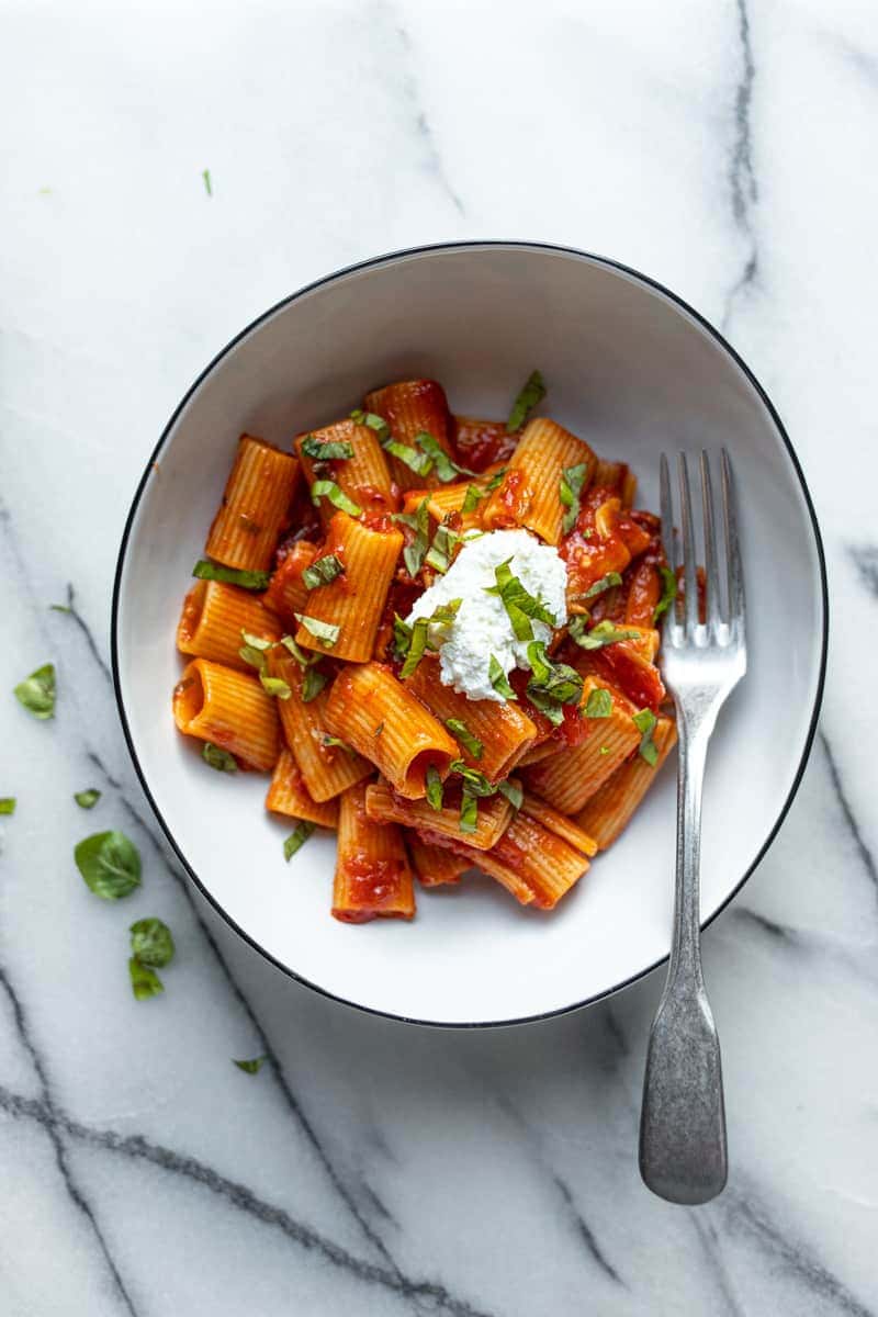 Rigatoni All'arrabbiata recipe served on a plate, by Nightingale