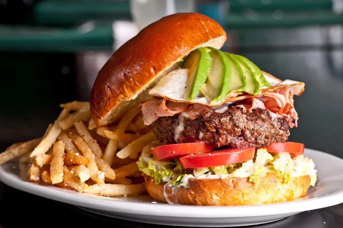 Baja Burger recipe served on a plate, by Hussong’s Cantina Henderson