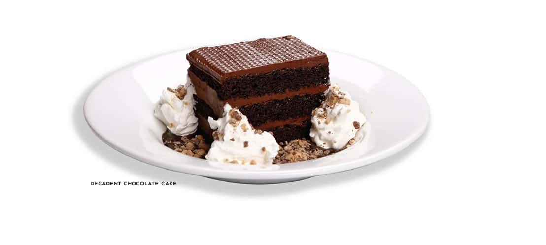 Decadent Chocolate Cake recipe served on a plate, by Romano's Macaroni Grill