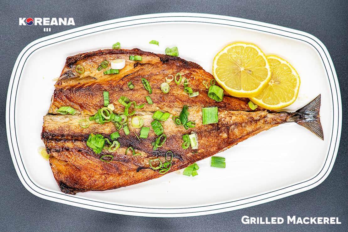GRILLED MACKEREL recipe served on a plate, by Koreana Restaurant III - Korean BBQ