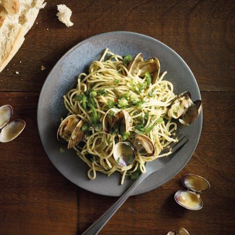 Spaghetti, Manila Clam recipe served on a plate, by Nightingale Spaghetti, Manila Clam recipe served on a plate, by Nightingale
