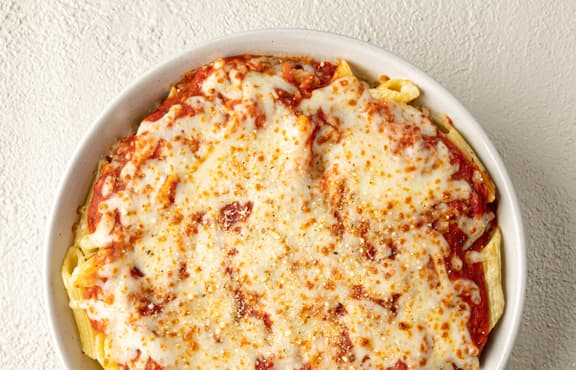 Baked Ziti recipe served on a plate, by Fazoli's