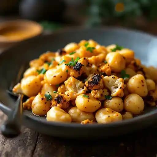 GNOCCHI W/CAULIFLOWER & ORANGE recipe served on a plate, by Bar La Grassa GNOCCHI W/CAULIFLOWER & ORANGE recipe served on a plate, by Bar La Grassa