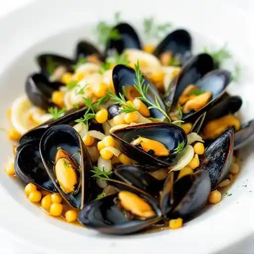 Mejillones a la Manolo recipe served on a plate, by Crasqui Restaurant Mejillones a la Manolo recipe served on a plate, by Crasqui Restaurant