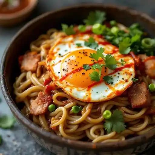 Kimchi Udon Bokkeum recipe served on a plate, by Bebap Korean Eats Kimchi Udon Bokkeum recipe served on a plate, by Bebap Korean Eats