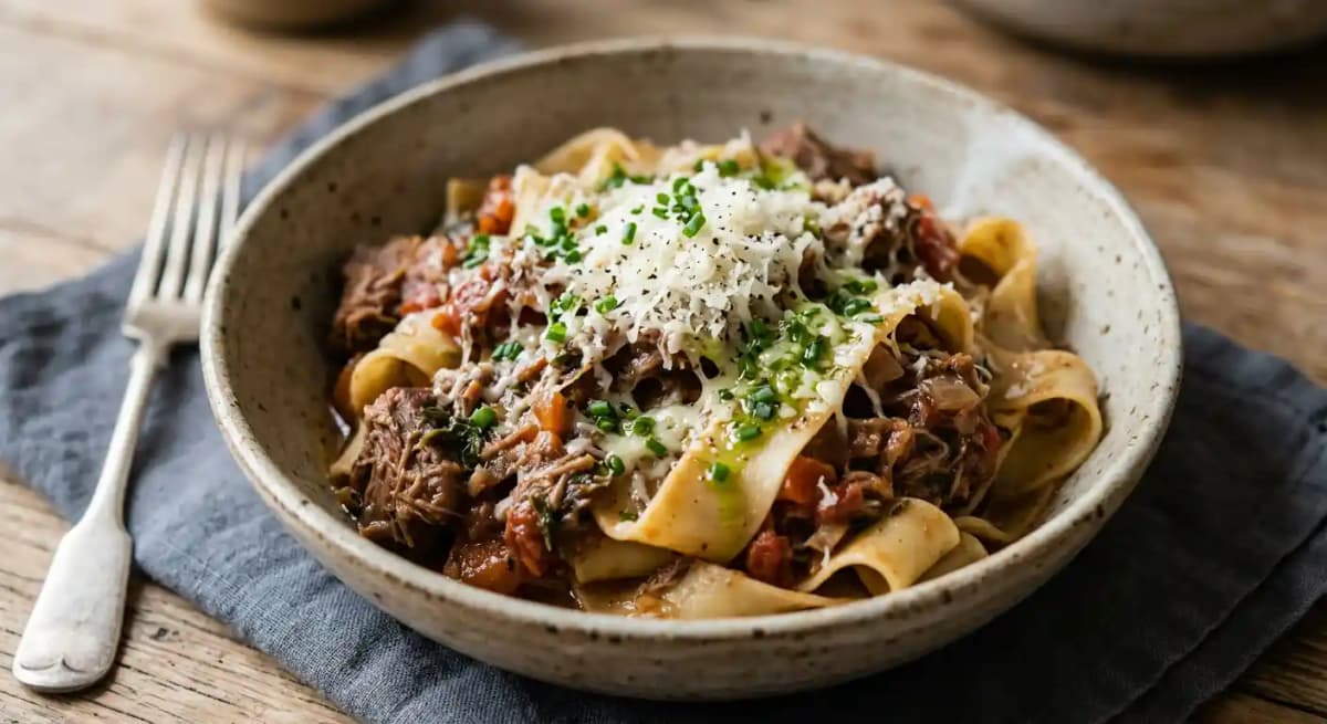 Braised Lamb Ragu Pappardelle recipe served on a plate, by Blu Ristorante