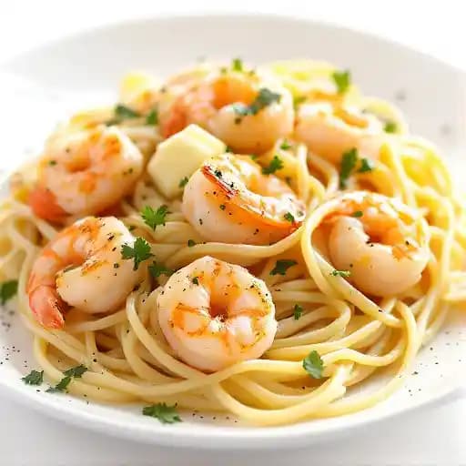 Shrimp Scampi recipe served on a plate, by Jazzeppi's