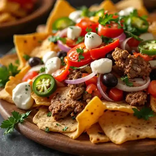 ATHENIAN PITA CHIP NACHOS recipe served on a plate, by Athenian