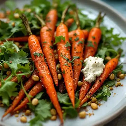 ZA’ATAR ROASTED BABY CARROTS recipe served on a plate, by Gather in Omaha for Food & Drink