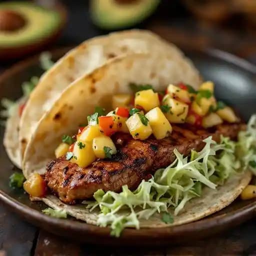 Pork Belly Tacos (3) recipe served on a plate, by K'sone's Thai Dining & Lounge Pork Belly Tacos (3) recipe served on a plate, by K'sone's Thai Dining & Lounge