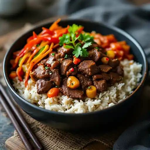 Bulgogi Beef Bowl recipe served on a plate, by Cafe Alyce / Bar Alyce