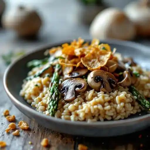 Wild Mushroom Risotto recipe served on a plate, by Porto Leggero