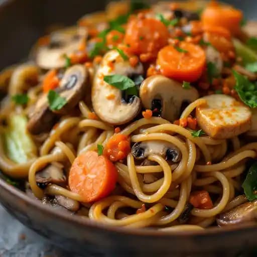 Mushroom Drunken Udon recipe served on a plate, by Pinwheel Garden Dumpling and Noodle Bar Mushroom Drunken Udon recipe served on a plate, by Pinwheel Garden Dumpling and Noodle Bar