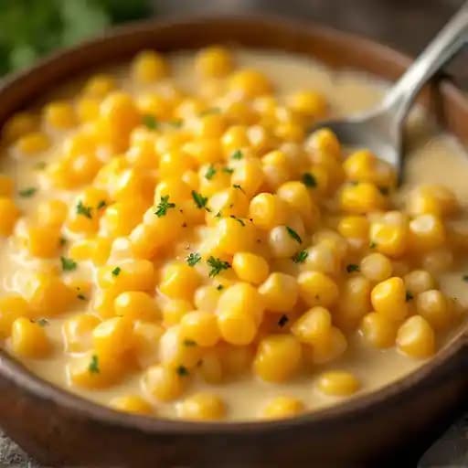 Creamed Corn recipe served on a plate, by Buffalo Chophouse