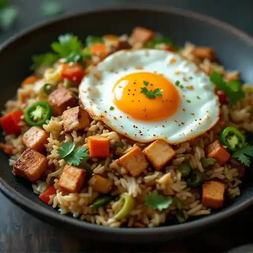 Fried Rice recipe served on a plate, by Marble & Rye