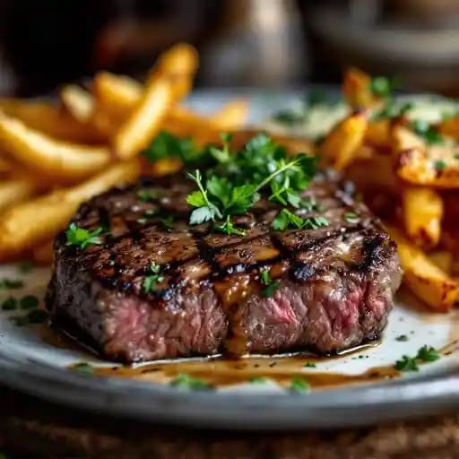 Steak Frites recipe served on a plate, by City Line Bar and Grill Steak Frites recipe served on a plate, by City Line Bar and Grill