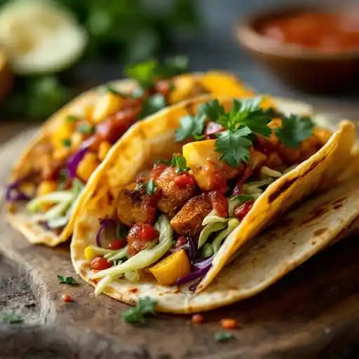Tumeric Tofu Tacos (veg, gf) recipe served on a plate, by Umana Yana Tumeric Tofu Tacos (veg, gf) recipe served on a plate, by Umana Yana