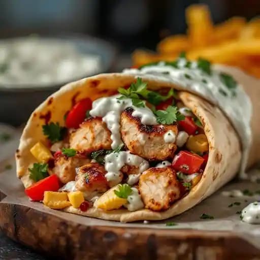Chicken Gyro Pita Wrap recipe served on a plate, by Kismet Mediterranean Grill