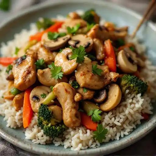 STIR-FRY CASHEW GINGER CHICKEN recipe served on a plate, by Bida Manda