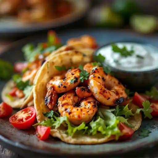 Blackened Shrimp Tacos recipe served on a plate, by Red Crab Juicy Seafood