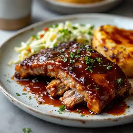 Chili Molasses Glazed Ribs recipe served on a plate, by Isaac's Way Restaurant