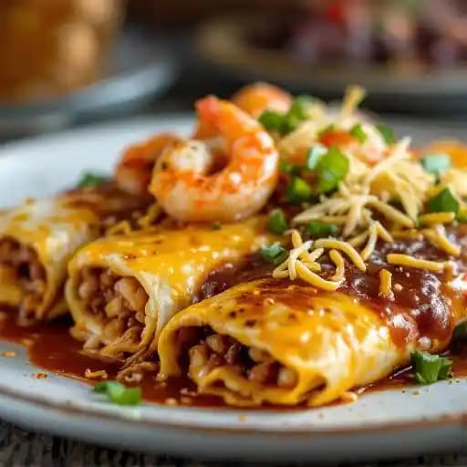 Southern New Mexican Style Enchiladas recipe served on a plate, by OMPC-The Shed Southern New Mexican Style Enchiladas recipe served on a plate, by OMPC-The Shed