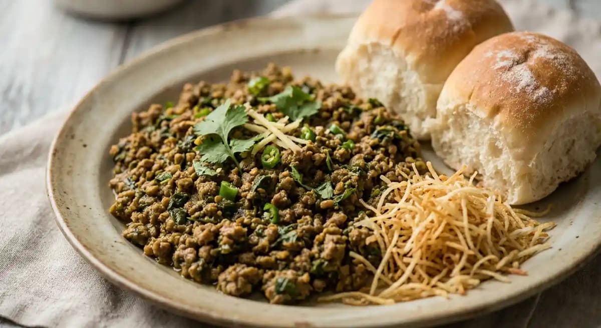 Kid Goat Methi Keema, Salli, Pao