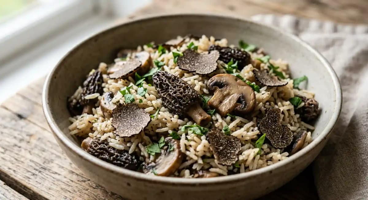 Gucchi, Khumb & Fresh Black Truffle Pilau