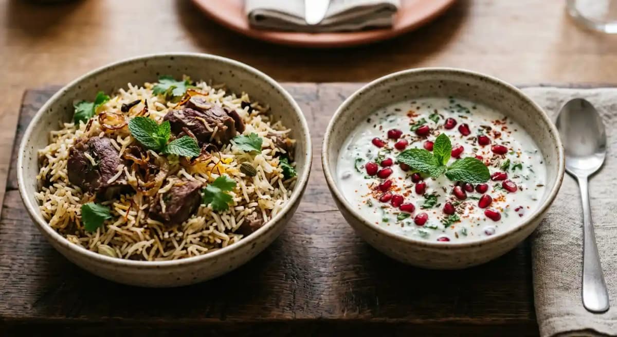 Wild Muntjac Biryani, Pomegranate & Mint Raita