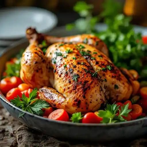 Roast Chicken recipe served on a plate, by Fallow