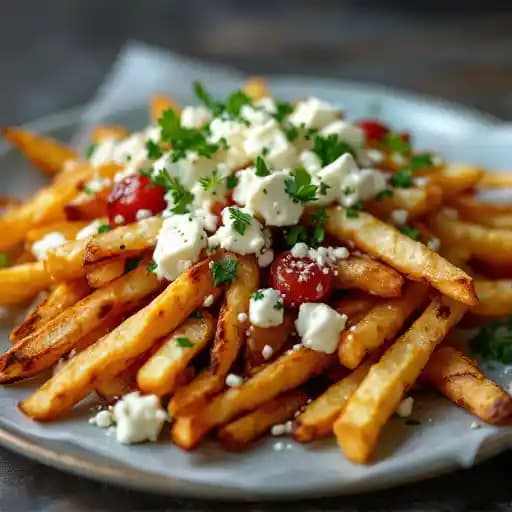 Greek Fries recipe served on a plate, by Main Street Gyro Greek Fries recipe served on a plate, by Main Street Gyro