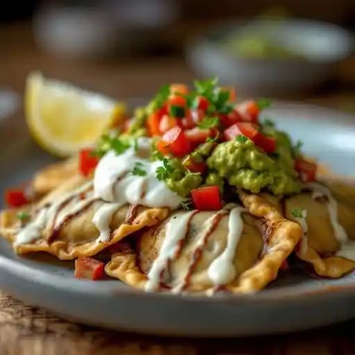 Queso and Pico Toasted Ravioli recipe served on a plate, by Flat Branch Pub & Brewing