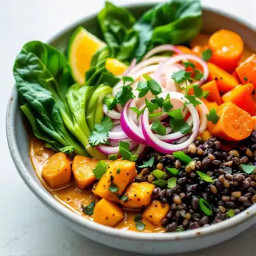 Spicy Panang Curry Bowl recipe served on a plate, by True Food Kitchen Spicy Panang Curry Bowl recipe served on a plate, by True Food Kitchen