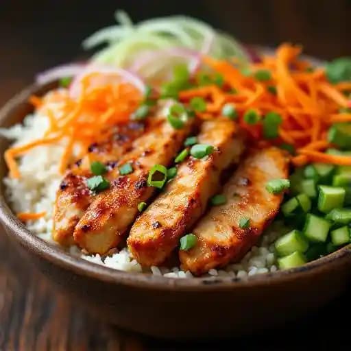 Chicken Huli Bowl recipe served on a plate, by Mezcal Tequila Kitchen
