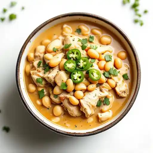 White Chicken Chili recipe served on a plate, by Capital Ale House White Chicken Chili recipe served on a plate, by Capital Ale House