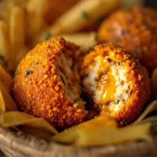 PANKO CRUSTED BOUDIN BALLS recipe served on a plate, by The Court of Two Sisters
