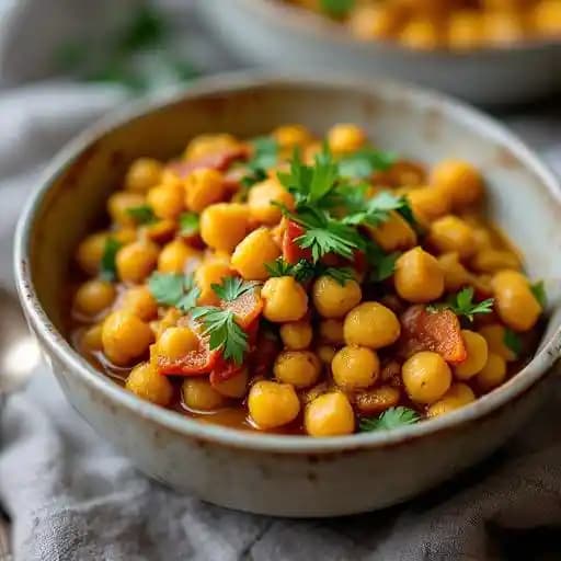 Curried Chickpeas Stew recipe served on a plate, by Motherland Kitchen