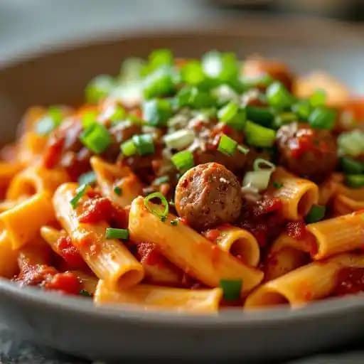 Sausage Rigatoni Arrabbiata recipe served on a plate, by Brio Italian Grille Sausage Rigatoni Arrabbiata recipe served on a plate, by Brio Italian Grille