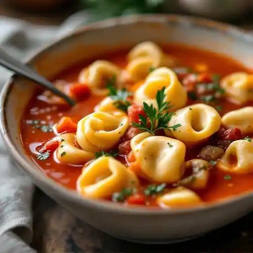 Zuppa di Tortellini recipe served on a plate, by Luna Blu Ristorante Italiano Zuppa di Tortellini recipe served on a plate, by Luna Blu Ristorante Italiano
