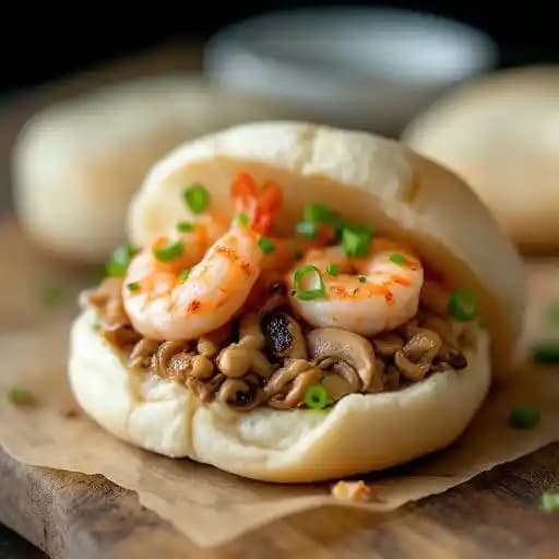 Shrimp Triple Delight Buns recipe served on a plate, by Bao Space Shrimp Triple Delight Buns recipe served on a plate, by Bao Space